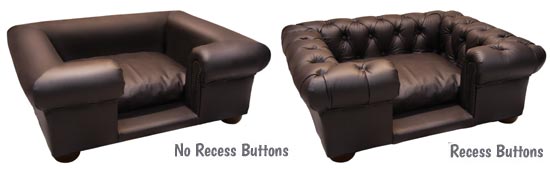 Brown leather sofa dog bed recess buttons options
