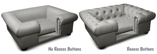Sofa dog bed in steel grey with recess buttons options