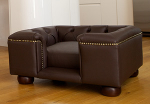 brown leather luxury dog bed
