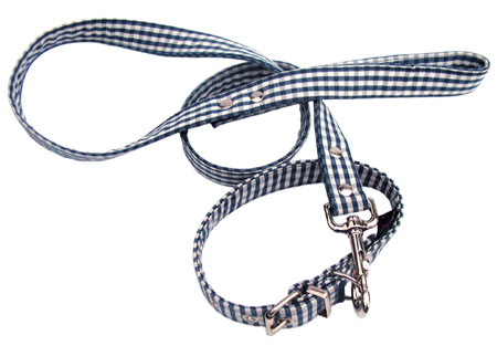 Dog Collar Lead Blue Gingham