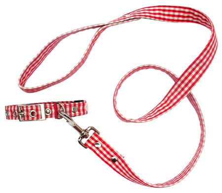 Dog Collar Lead Red Gingham