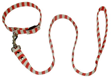 Dog Collar Lead Red White Stripe