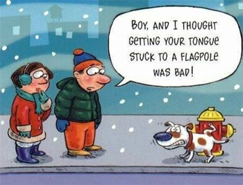 funny cartoon dog peeing on ice