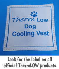ThermLOW dog cooling coat official label