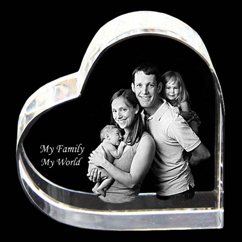 3D Photo Engraved Crystal Heart - Laying