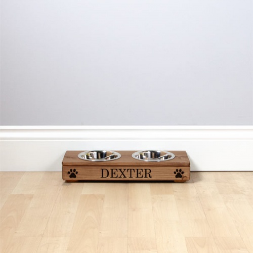 Personalised Wooden Double Dog Bowls Feeder