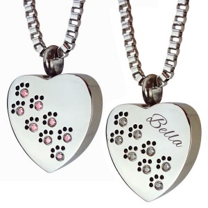 Crystal Paws on Heart Ashes Necklace