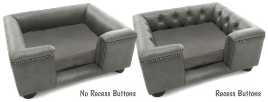 Steel grey sofa dog bed with recess buttons options