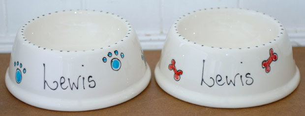 angle sided personalised dog bowls