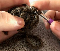 cuddly crochet dog being made