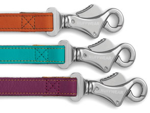 orange blue and purple leather dog leads