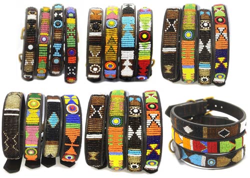 African Kenya leather beaded dog collars