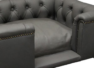 luxury grey leather dog bed