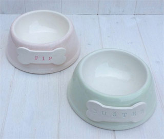 Pastel coloured ceramic personalised dog bowls