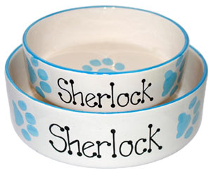 personalised dog bowl with paw print design