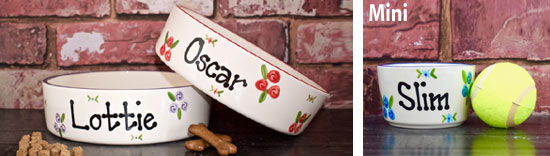 Personalised dog bowls in roses design