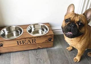 Personalised wooden dog bowls double 2 bowls
