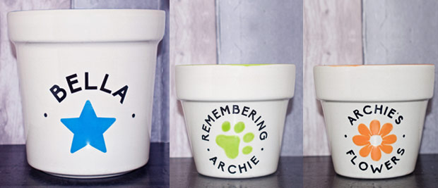 Personalised pet memorial flower pot planters