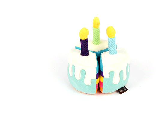 plush dog toy birthday cake