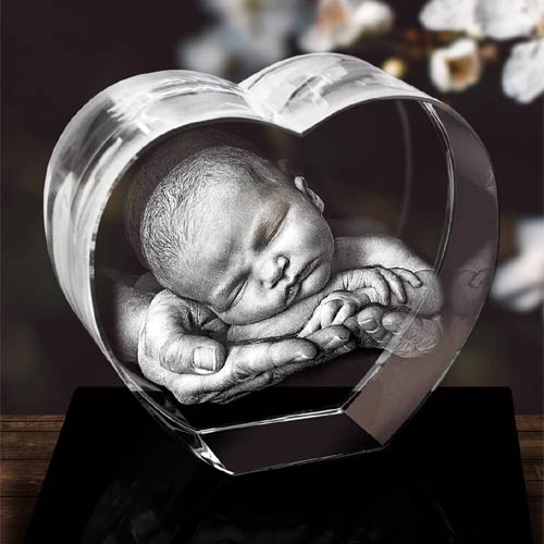 3D Photo Engraved Crystal Heart - Standing