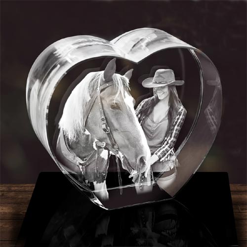 3D Photo Engraved Crystal Heart - Standing