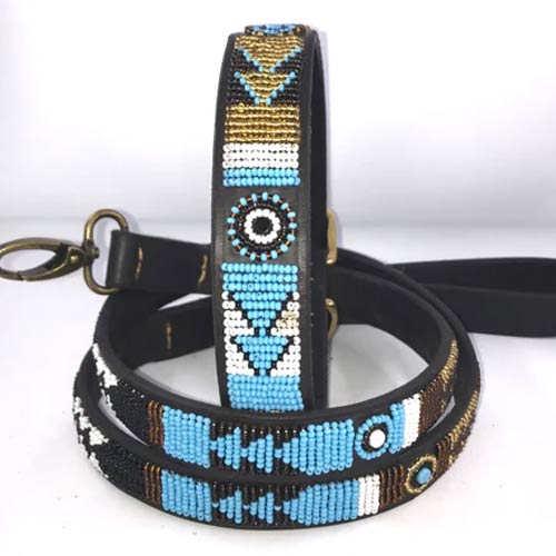 Masai Beaded Dog Collar - Sky