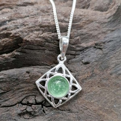 Memory Ashes in Glass Silver Celtic Square Pendant