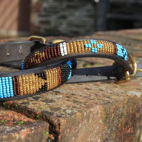 Masai Beaded Dog Collar - Sky