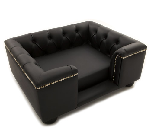 Sandringham Black Leather Dog Bed