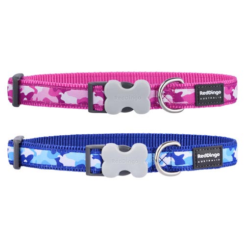 Red Dingo Blue or Pink Camouflage Dog Collars