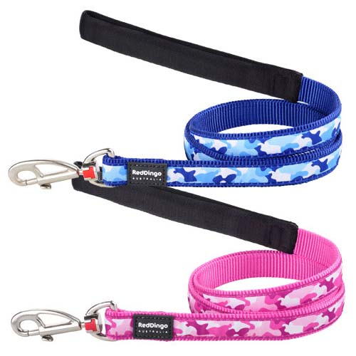Red Dingo Blue or Pink Camouflage Dog Leads