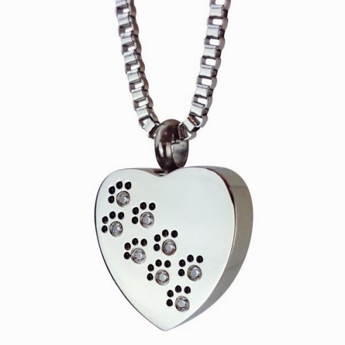 Crystal Paws on Heart Ashes Necklace