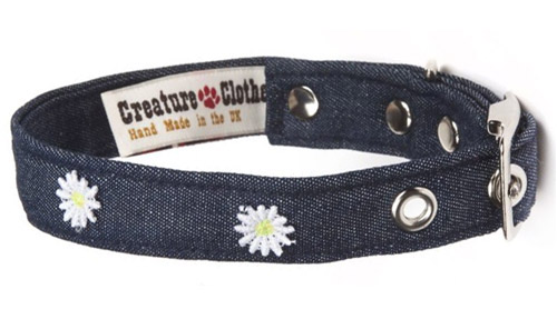 Fabric Dog Collar Denim Style With Daisies