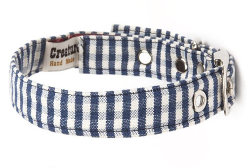 Fabric Dog Collar Blue Gingham