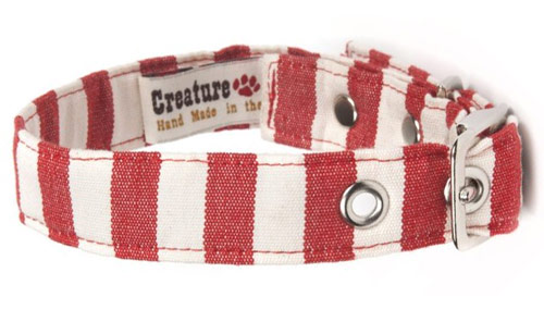 Fabric Dog Collar Red & White Stripe