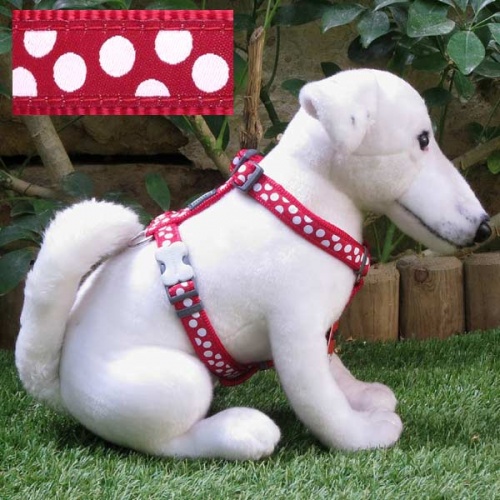 Red Dingo Dog Harness White Spots on Red