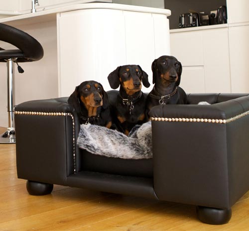 Sandringham Black Leather Dog Bed