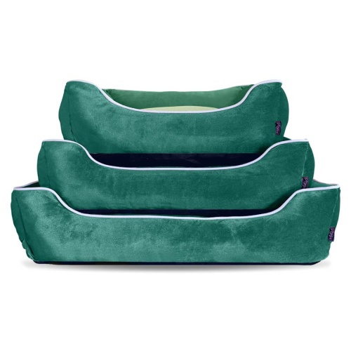 Piggie Velvet Dog Bed | Pink, Grey, Green, Black