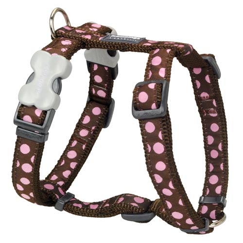 Red Dingo Dog Harness, Pink Spots On Brown | D for Dog