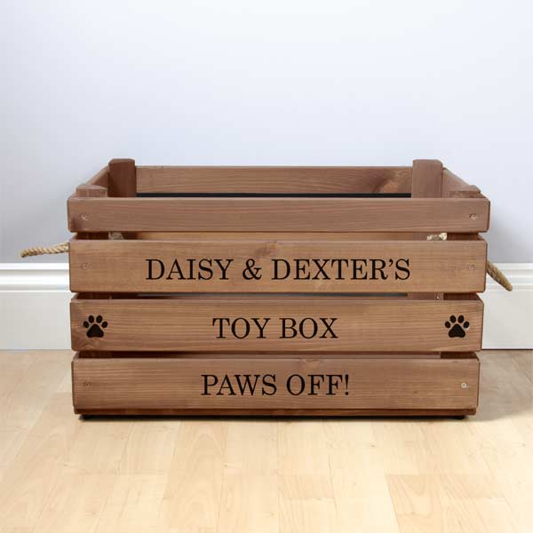 Personalised Wooden Dog Toy Box Toy Storage Box