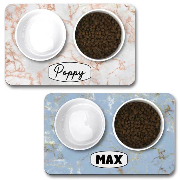 Personalised Dog Bowl Mat Marble Effect D for Dog
