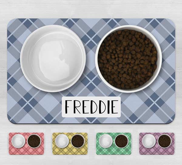Personalised Dog Bowl Mat Colourful Tartans