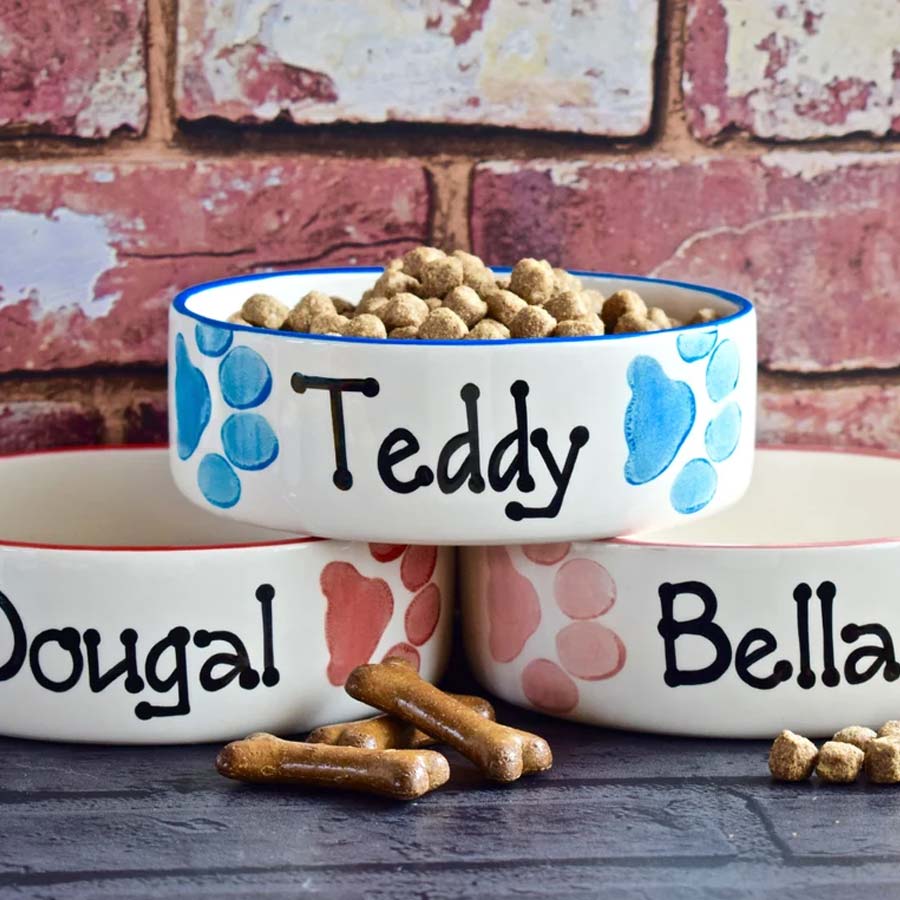 Ceramic Dog Bowls, Personalised, Paw 