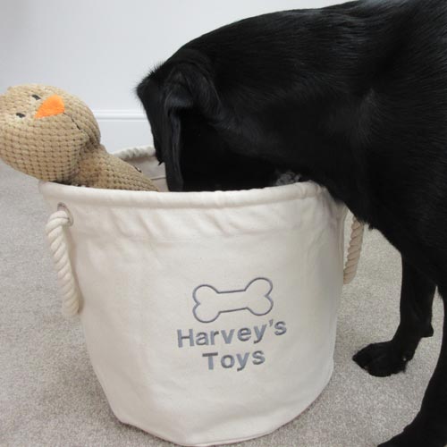 Personalised Dog Toy Basket Canvas Storage Bag