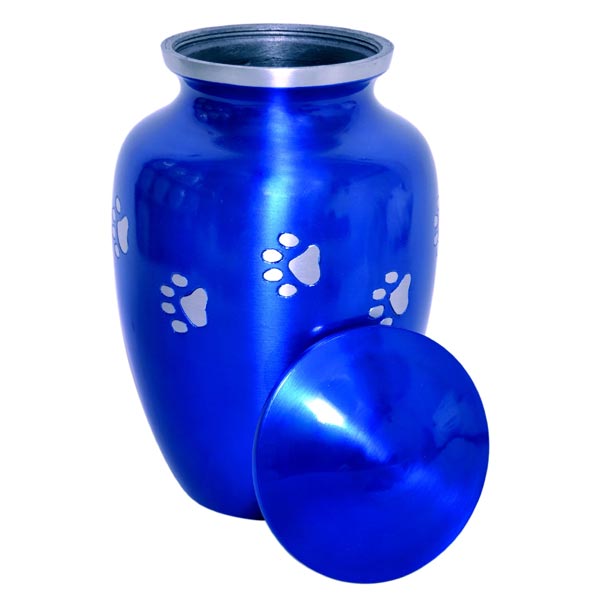 Paw Print Blue Pet Urn Personalised UK