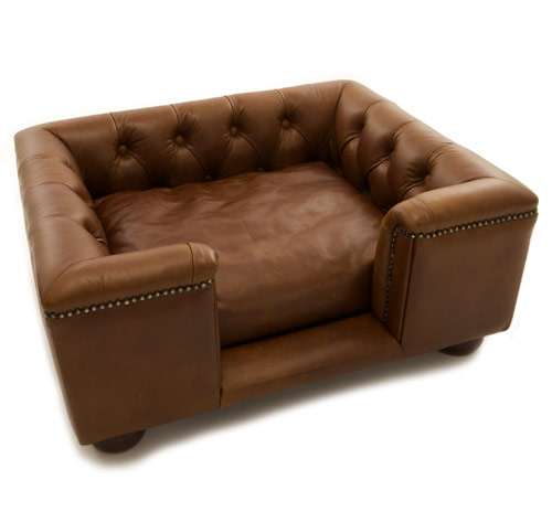 Sandringham Natural Tan Real Italian Leather Dog Bed D For Dog