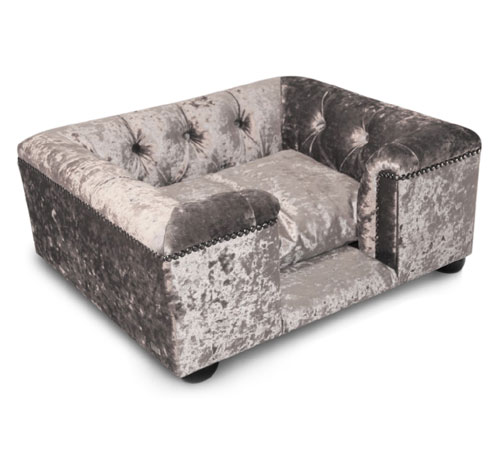 Crushed Velvet Luxury Dog Bed in Silver 