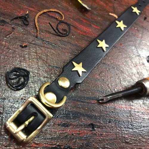 Studded Black Leather Dog Collar