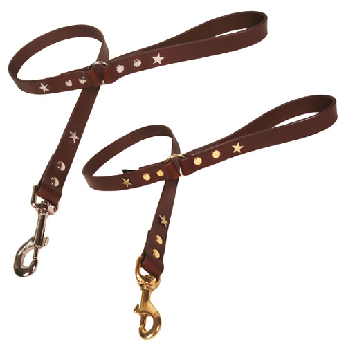 Studded Brown Leather Dog Lead