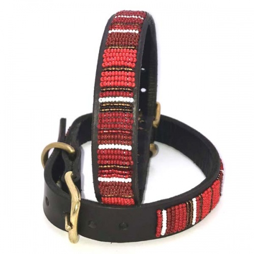 Masai Beaded Dog Collar - Red Stripe